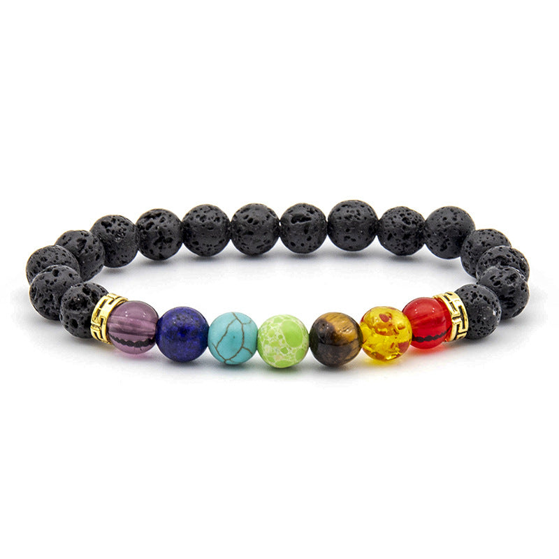 Venta al por mayor pulsera de piedra volcánica para hombre hecha a mano con cuentas